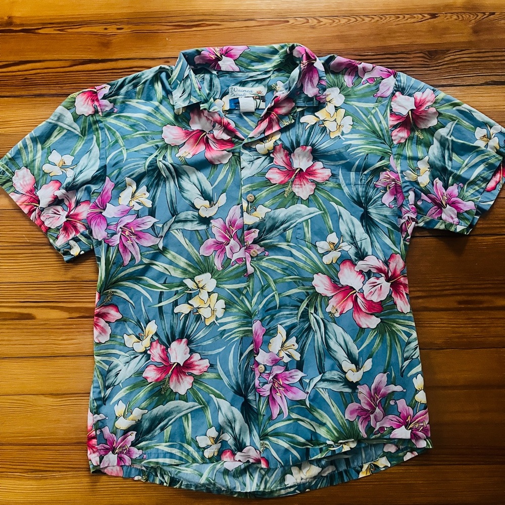 Floral Blue and Pink Casual Button Down Hawaiian Shirt